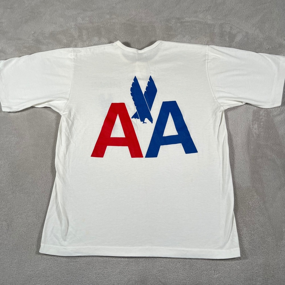 Vintage American Airlines Miami Henley Shirt Men's Large White Augusta USA Made